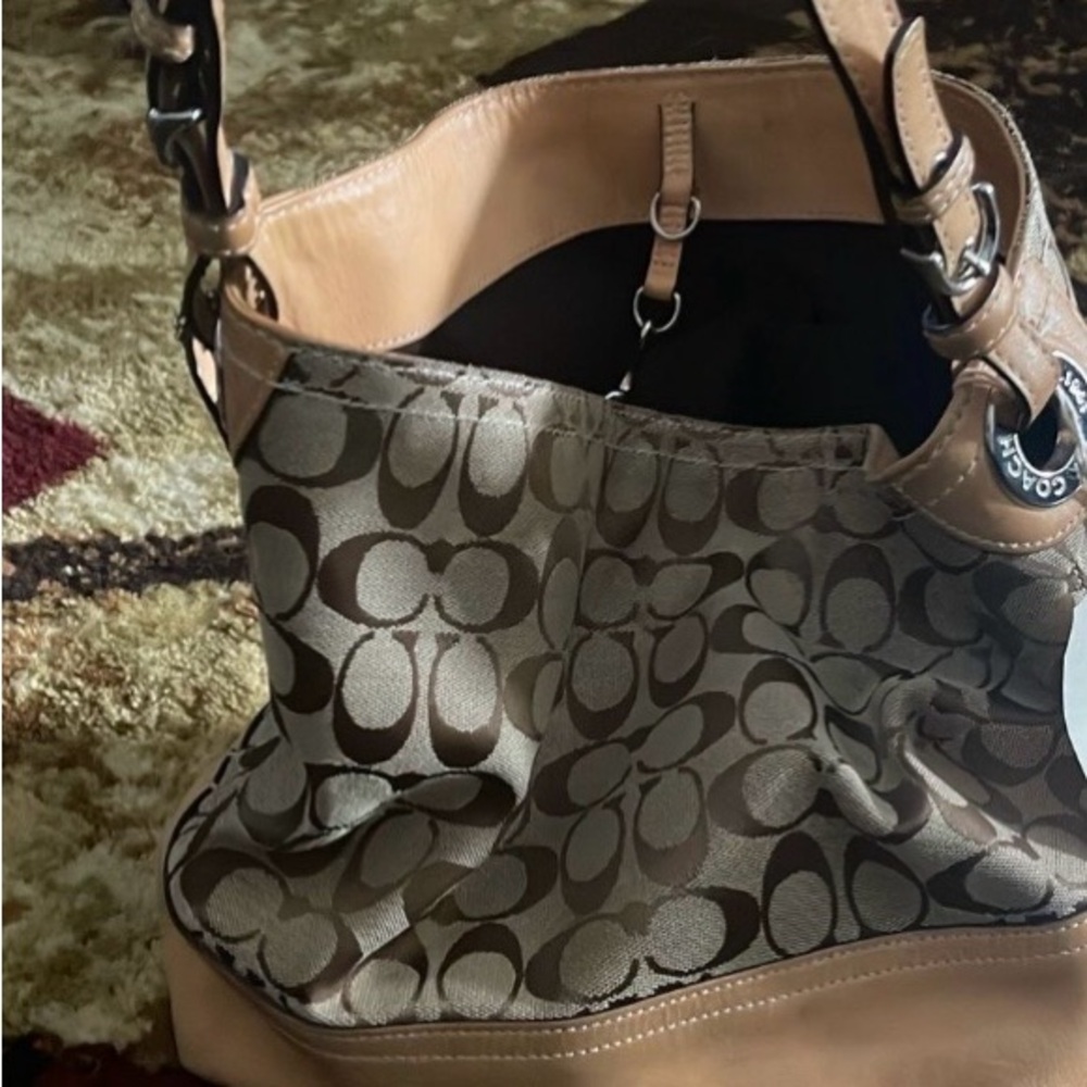 Coach Tan and Brown Signature Shoulder Bag